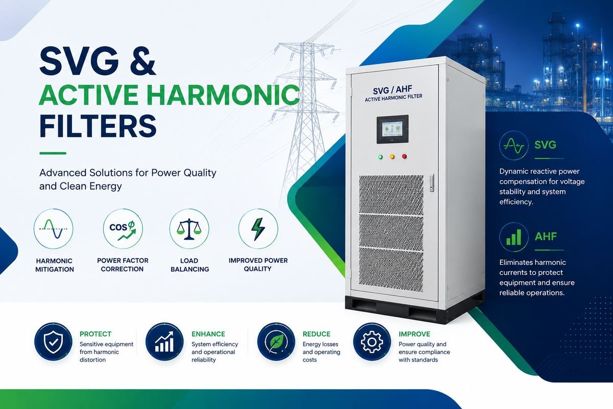 SVG and Active Harmonic Filter benefits: harmonic mitigation, power factor correction, load balancing